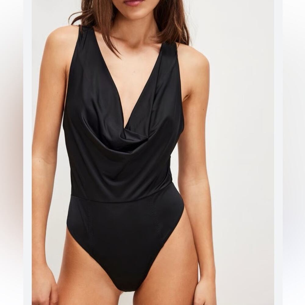 Free People Black Draped V-Neck Bodysuit
